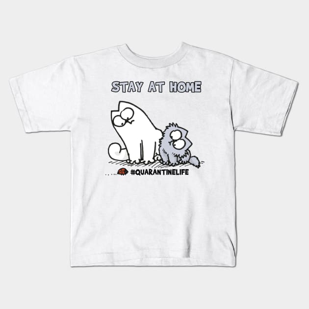 Simons Cat Stay At Home Kids T-Shirt by devanpm